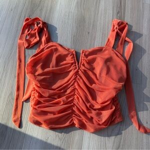 Lulu's Vibrant Orange Ruched Crop Top